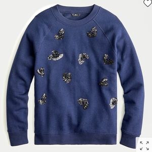 J Crew Navy Blue Crewneck Sweatshirt in Beaded Leopard